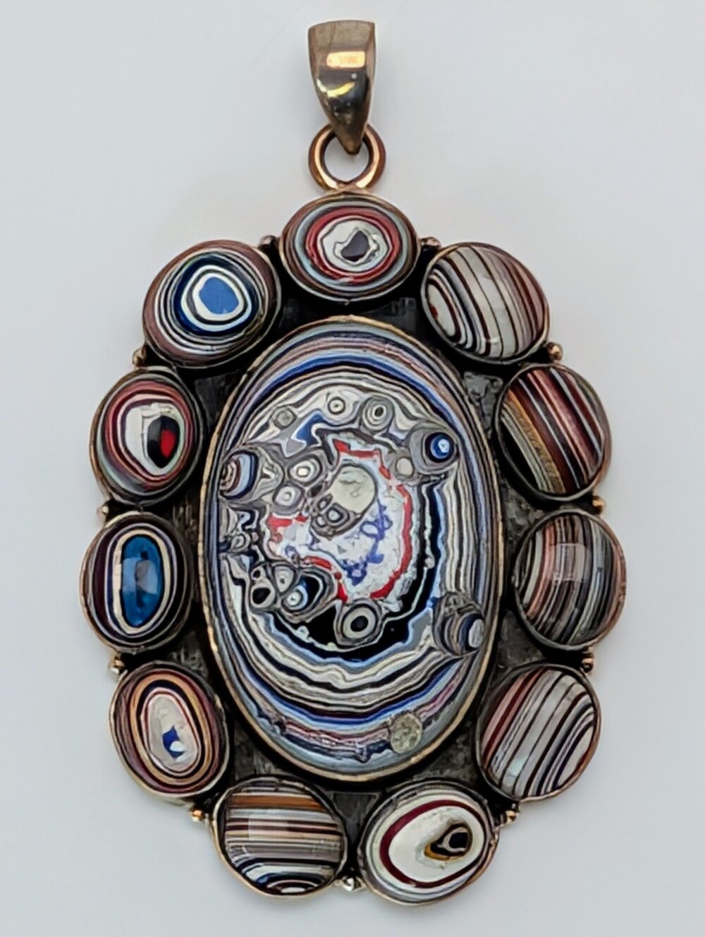 Large Fordite Multi Stone S925 Sterling Silver Pendant